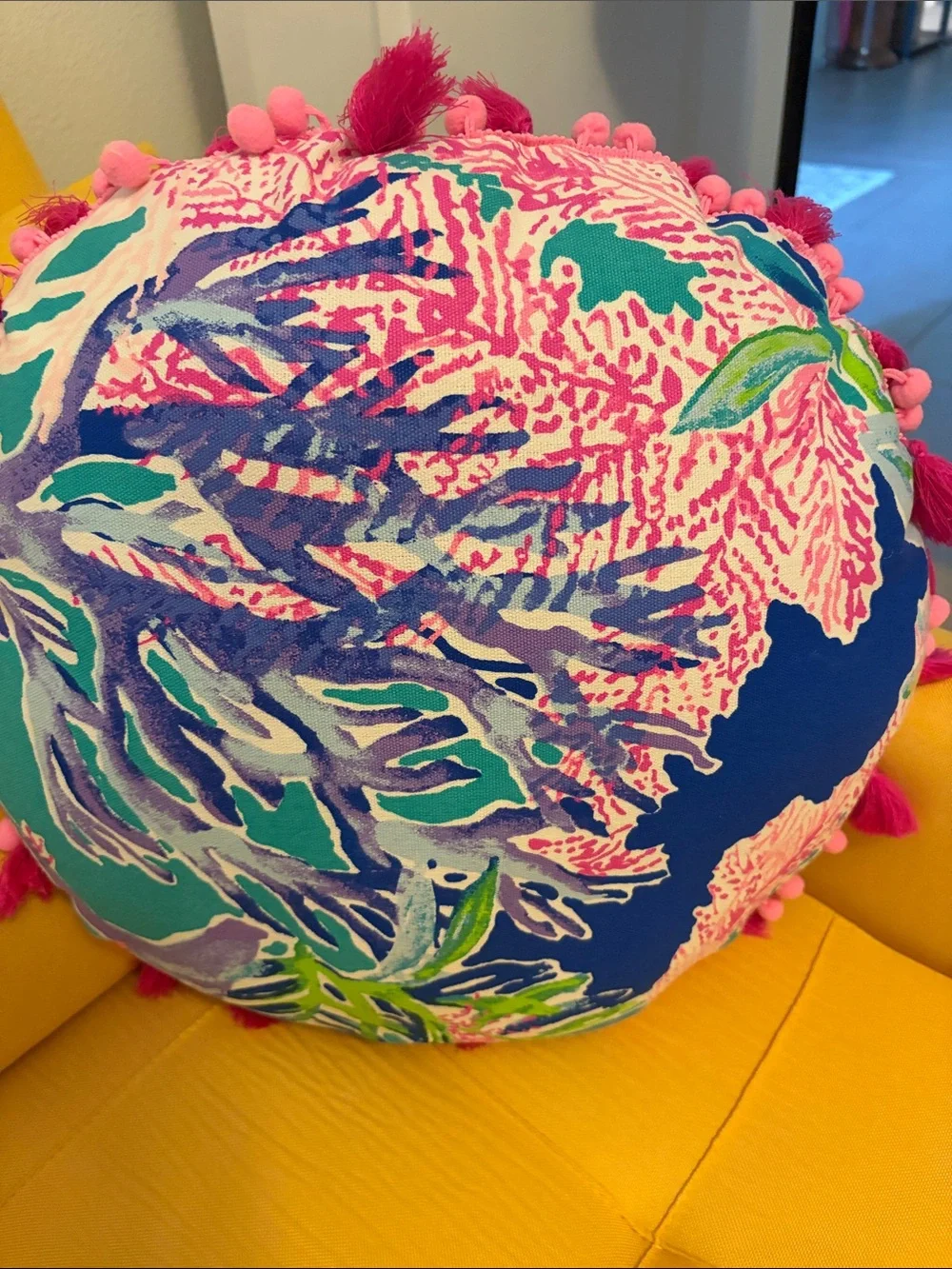 Lilly Pulitzer Coral Reef Round Tropical Print Throw Pillow with Pink Tassels